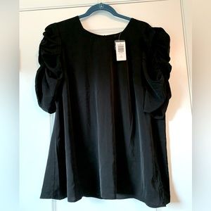 Torrid Crepe Ruched Sleeve Blouse, Black, Size 1X